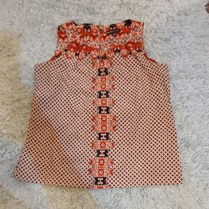 Dana Buchman Red, Tan, and Black Patterned Top